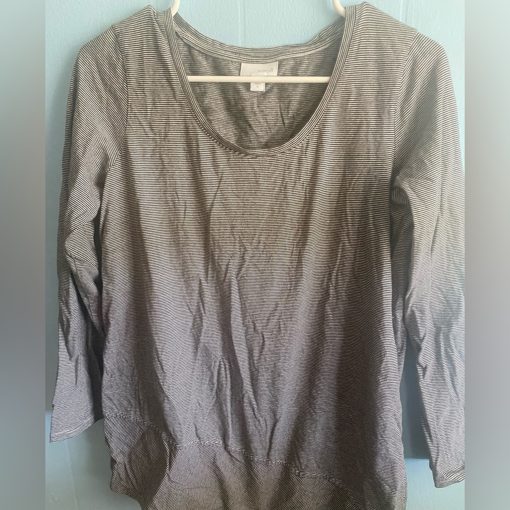 Striped Long Sleeve Scoop Neck Tee - Black & White